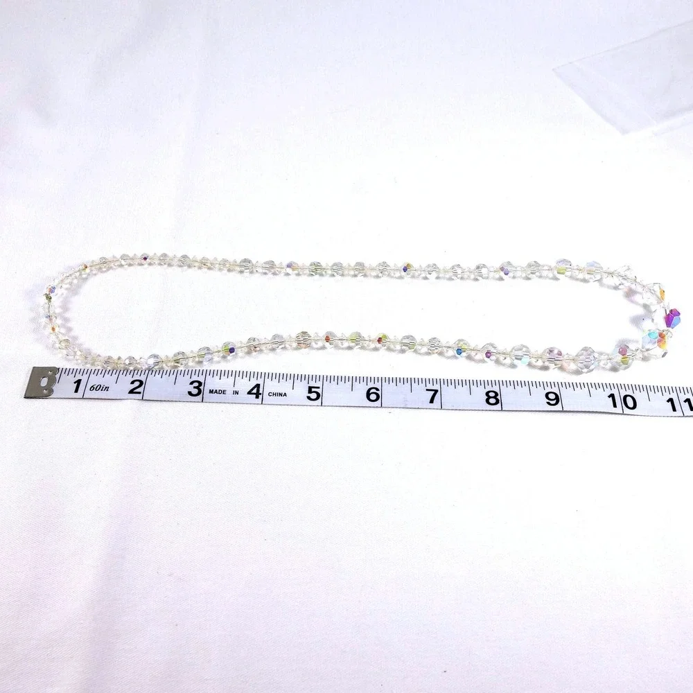 Vintage Aurora Borealis Crystal Graduated Beaded Necklace 20 Inch Clear AB
